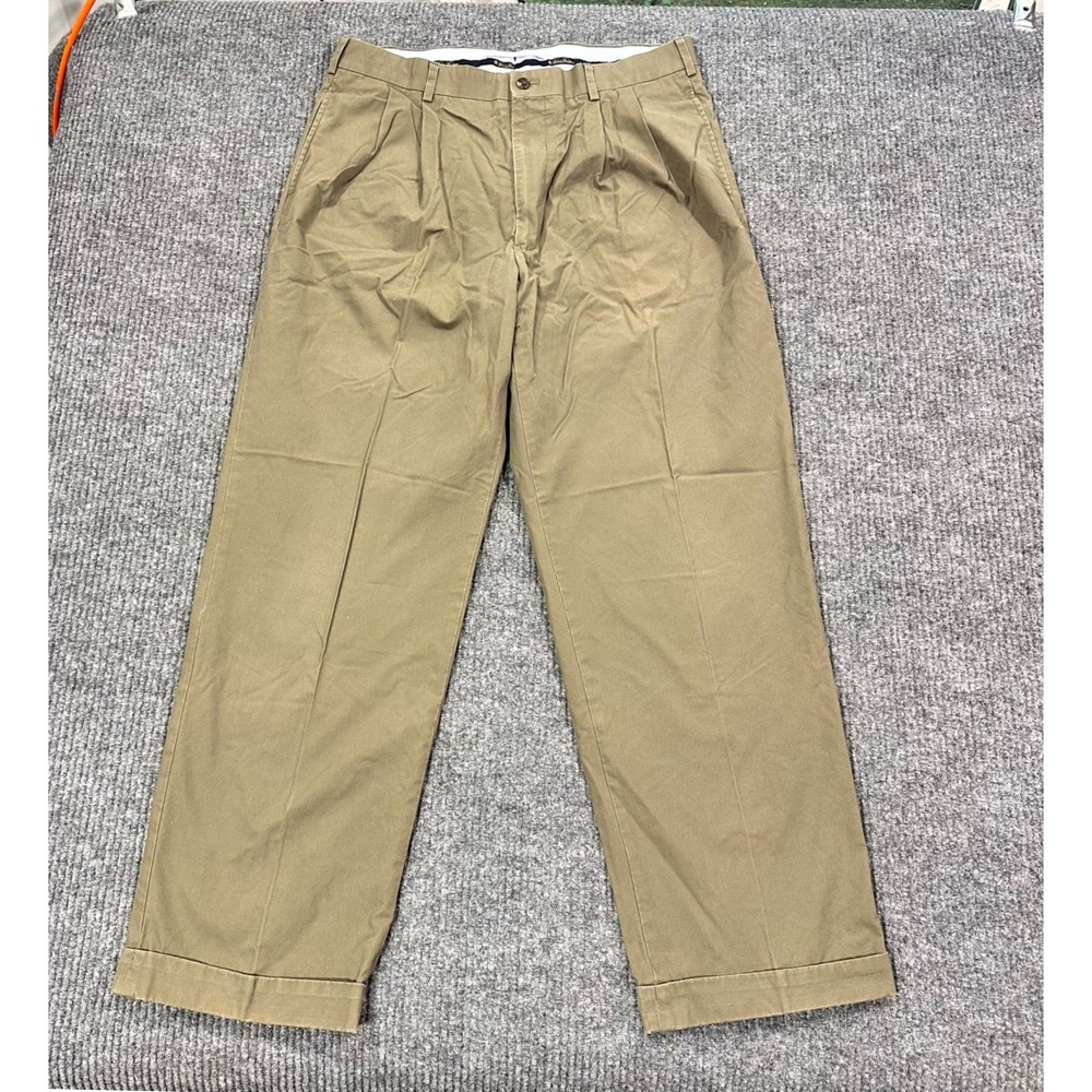 Brooks Brothers Pleated Chino Pants Mens 34x30 Measured Khaki Supima Cotton